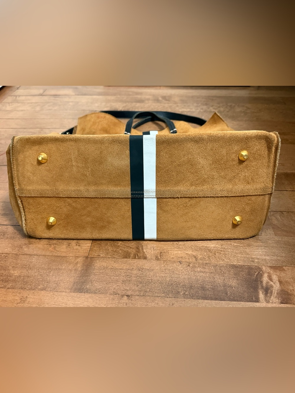 Clare V Tan Suede Tote with Black and Cream Stripe - Picture 6 of 10
